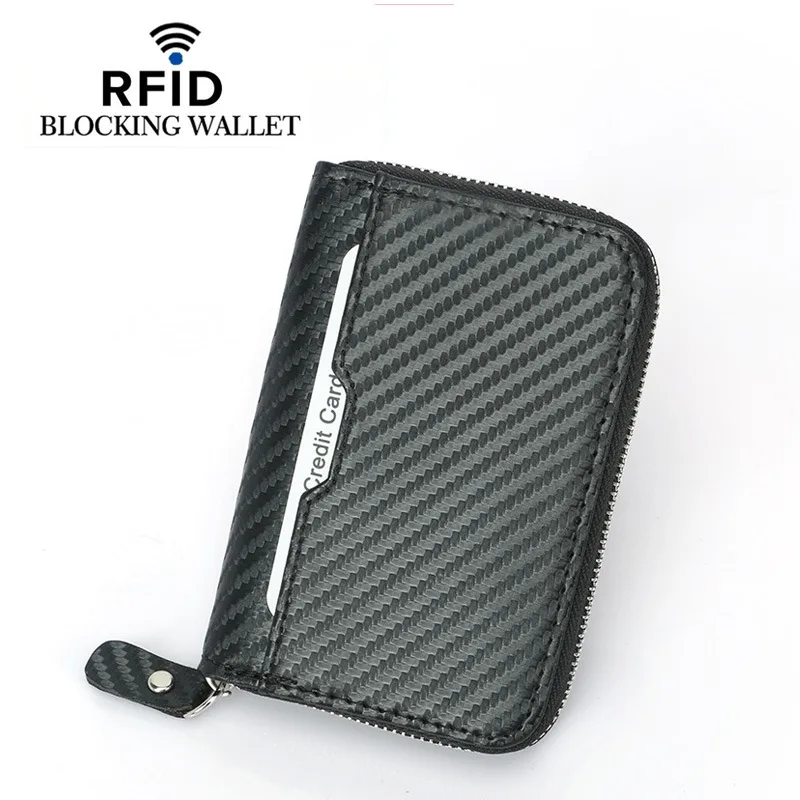 Новое поступление RFID блокирующий кошелек для карт из углеродного волокна деловой клатч держатель для карт для мужчин и женщин на молнии одноцветная Повседневная сумка для карт