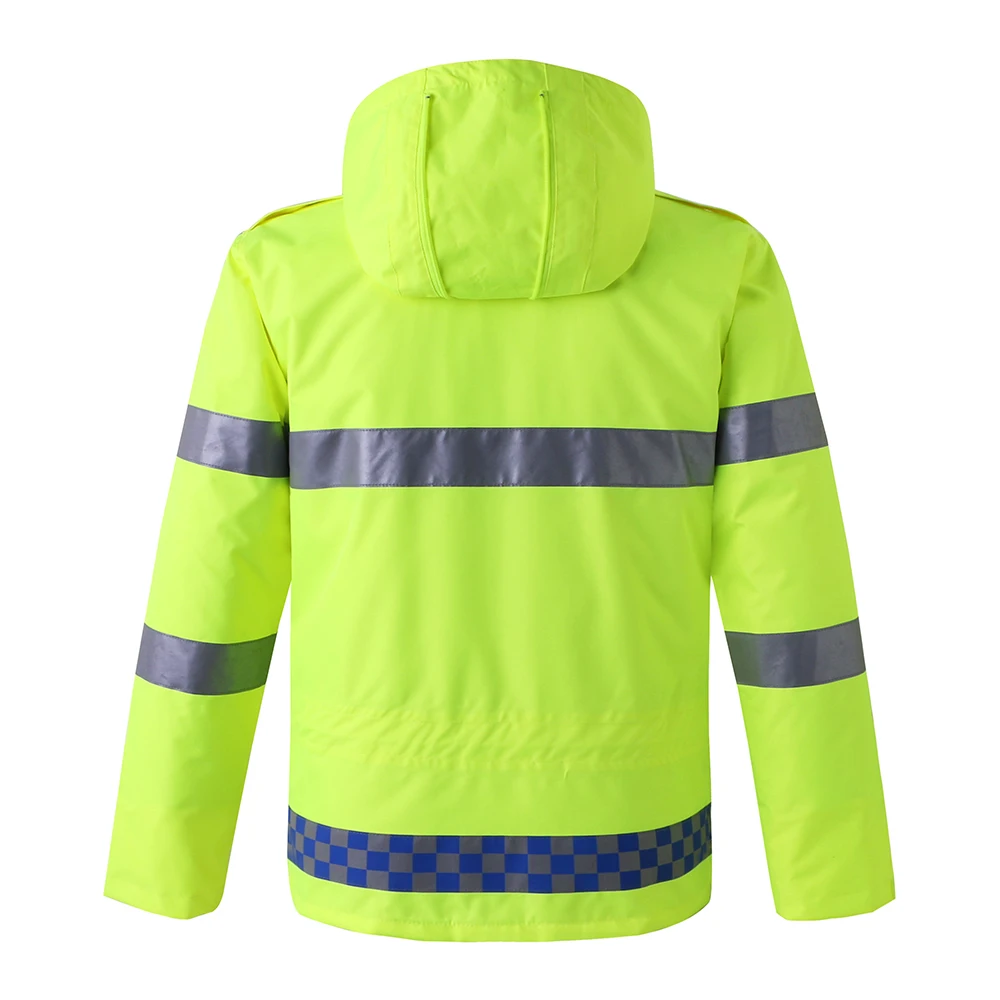 Защитный дождевик с пуховиком водонепроницаемый светоотражающий Видимость Съемный Капюшон защитный дождевик дорожная куртка желтый