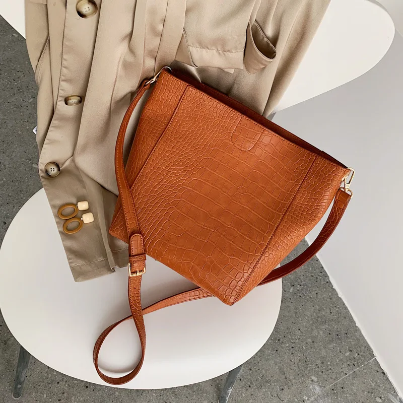 

Hong Kong Style INS Bag Women's 2019 Autumn New Style Crocodile Pattern Bucket Bag Korean-style Versatile Large Capacity Differe