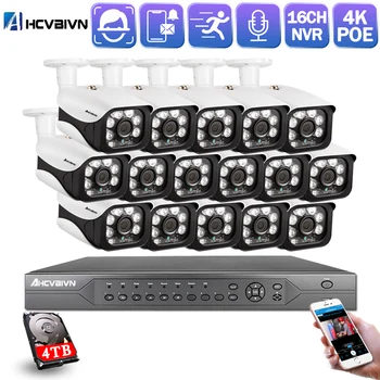 

AHCVBIVN Audio 4K H.265 16CH CCTV Security NVR Kit 5MP Outdoor Waterproof IP Camera POE Security Video Surveillance Set