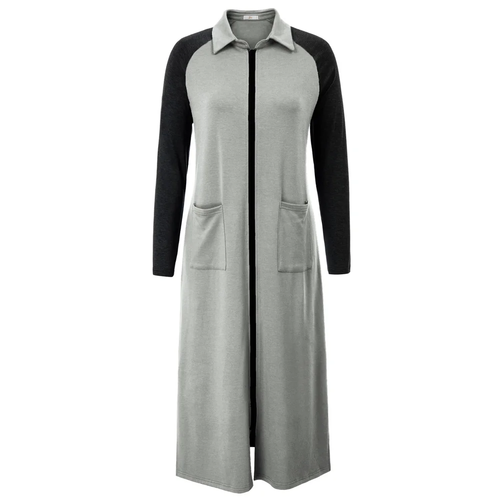 Zexxxy Женский мягкий удобный халат для сна на молнии, ночная рубашка с длинным рукавом реглан, зимнее женское домашнее Ночное платье - Цвет: Gray