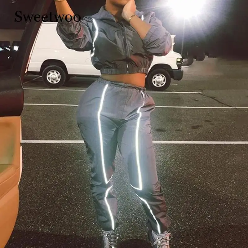 Женский сексуальный светоотражающий спортивный костюм ночная версия комплекты