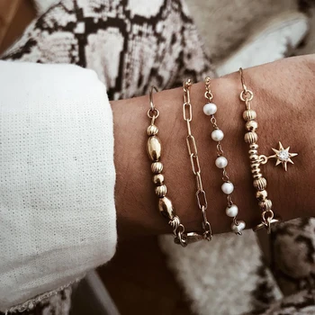 

Chic Punk Gold Color Chain Bracelet Women Adjustable Statement Layered Cross Charm Bracelet Men Jewelry