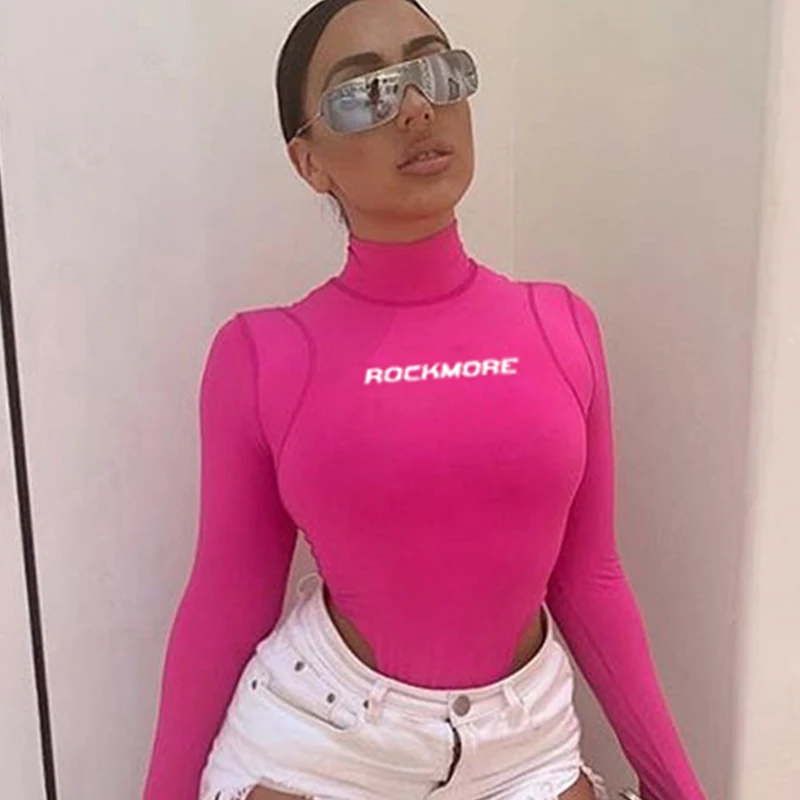 Turtleneck Bodysuits Women Casual Long Sleeve Letter Printed Mock Neck Spring Autumn Skinny Body Tops Playsuits Moda Feminina Turtleneck Bodysuits Women Casual Long Sleeve Letter Printed Mock Neck Spring Autumn Skinny Body Tops Playsuits Moda Feminina