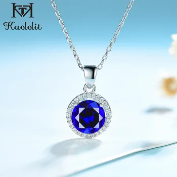 

Kuololi Solid 925 Sterling Silver Pendant Gemstone Blue Spinel Sapphire Necklaces For Women Party Gifts For Women Jewelry