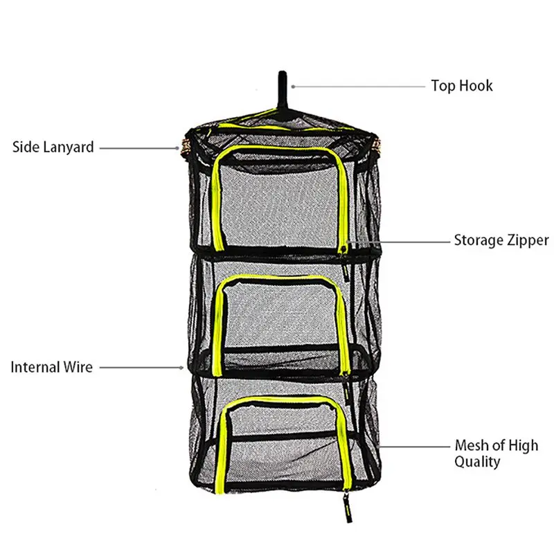 

Drying Rack Net 4 Layer Collapsible Mesh Hanging Vegetable Fish Dryer With Zipper For Outdoor Camping Fishing