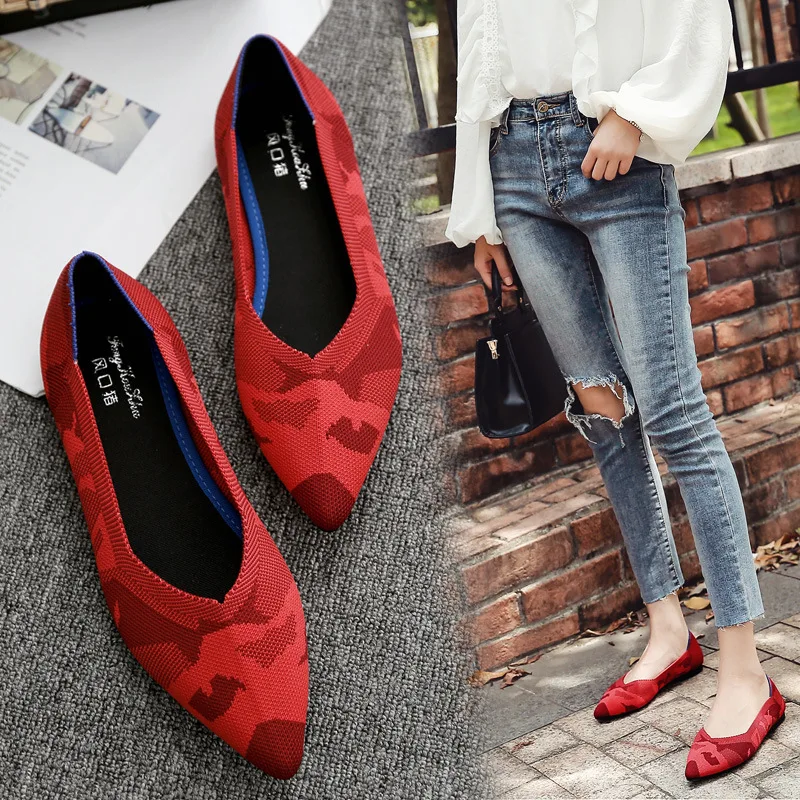 Ballerinas Leopard knitting flat shoes woman summer mixed color pointy loafers slip on moccasins ladies shallow espadrilles cozy women sandals women loafers