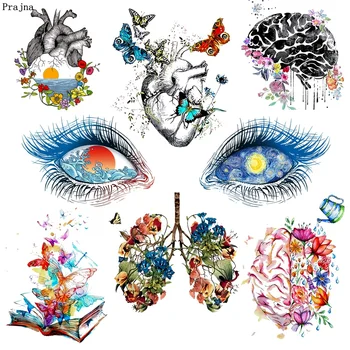 

Prajna Punk Skull Iron-On Transfers Heart Brain Butterfly Lung Heat Transfer PVC Patch For Clothes T-shirt Ironing Stickers DIY