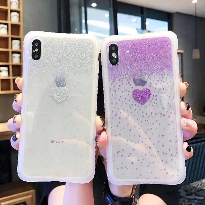 Glitter Transparent Cute Love Heart Pattern Phone Case For iPhone X XS XR Max 6 6S 7 8 Plus 11 Pro Back Cover |