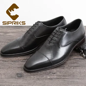 

Sipriks Mens Cow Leather Oxfords Black Cap-Toe Dress Shoes Mens Church Dress Shoes Sewing Welted Shoes Rubber Sole Gents Suits