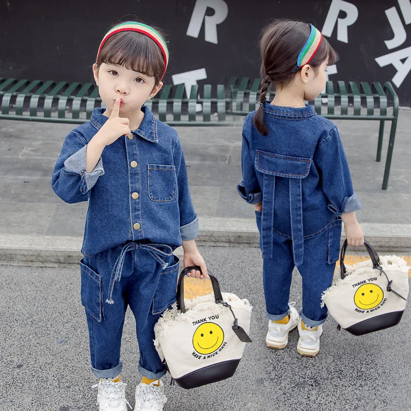 

Girls Denim Suit 2020 Korean-style Baby Children Cotton Spring And Autumn Two-Piece Set Fashion Childrenswear