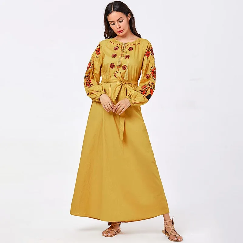

Caftan Marocain Abaya Dubai Plus Size Muslim Turkish Dress Women Floral Embroidery Dubai Kaftan Dresses Islamic Clothing