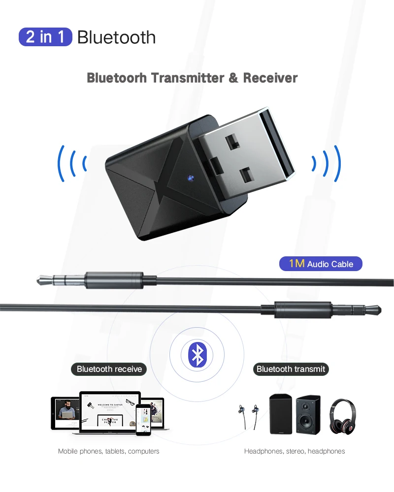 Bluetooth 5,0 аудио 2в1 приемник передатчик мини стерео Bluetooth AUX RCA USB 3,5 мм разъем для ТВ PC автомобильный комплект беспроводной адаптер