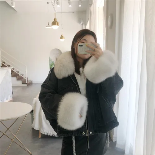 White collars Зимнее корейское издание, свободное, утолщенное, с густыми волосами, плюшевое, со светодиодами, Ковбойское, для вечеринок, одолевает женское хлопковое короткое пальто - Цвет: White collars