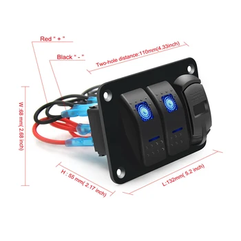 

3 Gang Toggle Rocker Switch Panel Dual USB For Car Boat Marine RV Truck Blue LED Night Glow Rocker Switch Label Decal