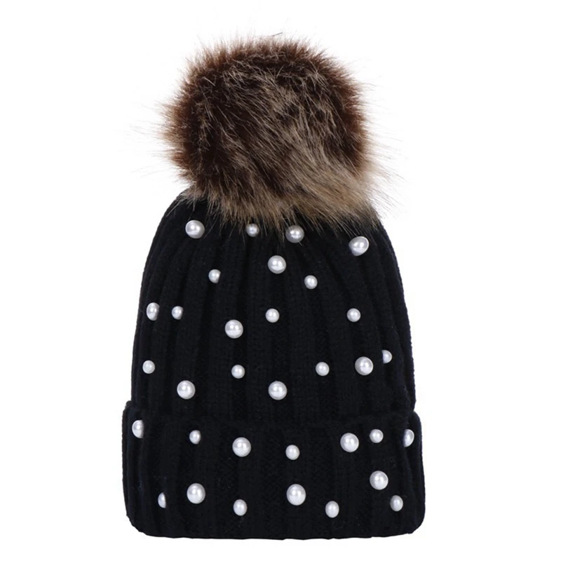 Winter Kids Knitted Hat whit Pearl Beanie For Baby Infant Girls Boys Warm Pure Color Thickened Ball Newborn Photography Autumn | Аксессуары