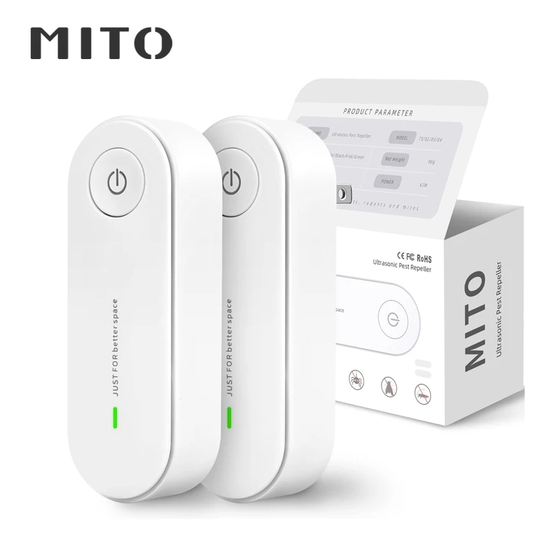 Mito 2 pacote ultra-sônico repelente de insetos repelente de mosquito eletrônico ratos aranha barata inseticida controle de pragas
