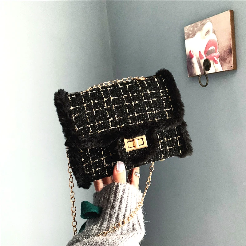 

Fashion INS Super Fire Bag Women's 2020 New Style Square Sling Bag Fashion Woolen Versatile Chain Single-shoulder Bag for Women