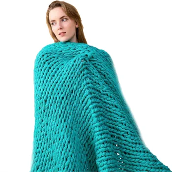 

120x150cm Fashion Hand Chunky Knitted Blanket Thick Yarn Wool-like Polyester Bulky Knitted Blankets Winter Soft Warm Throw