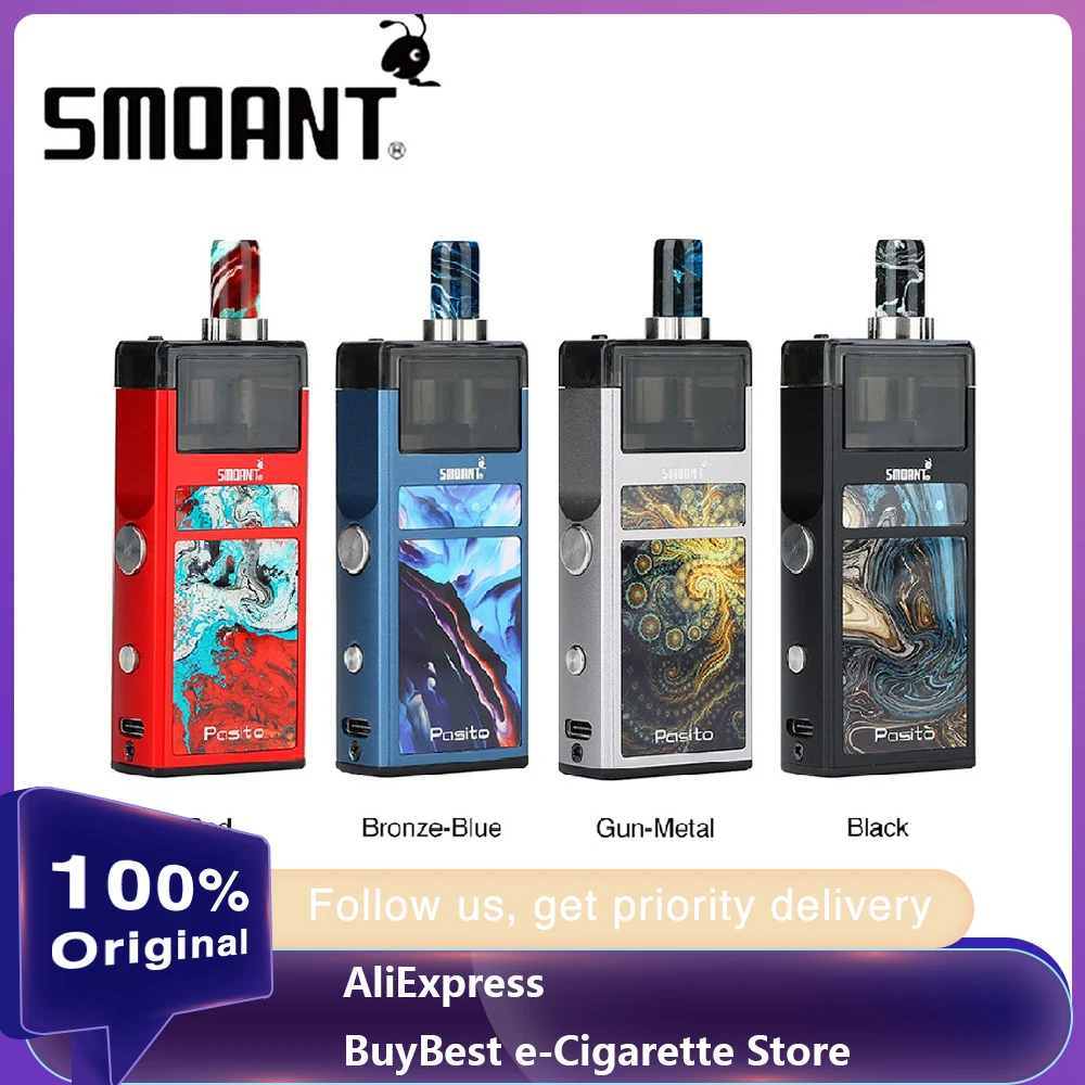 Smoant Pasito Pod System Starter Kit 1100 мАч встроенный аккумулятор с 3 мл емкостью и DL/MTL/RBA катушки