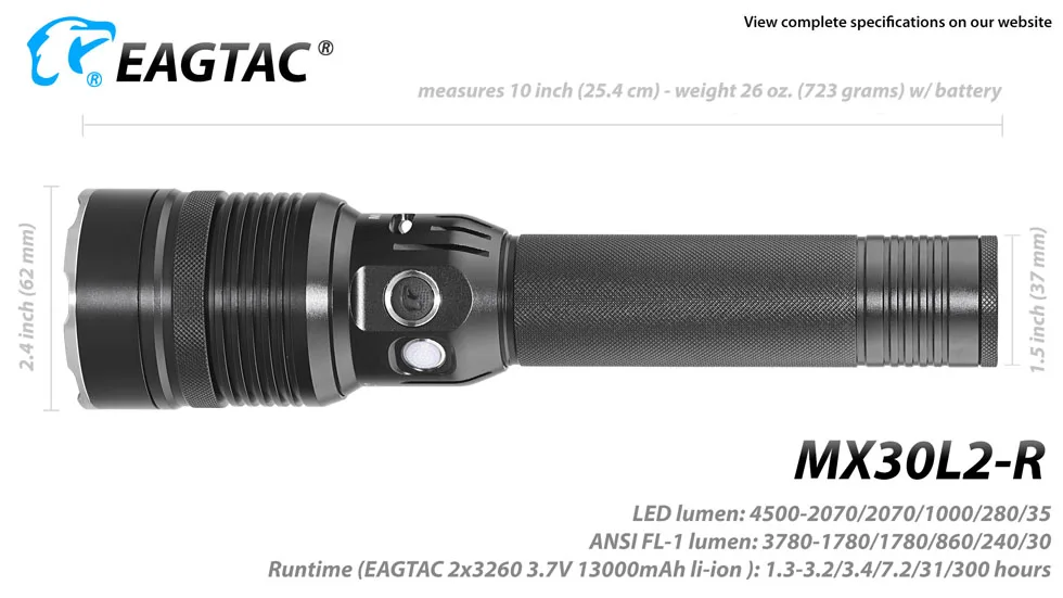 EAGTAC MX30L2R 4500 люмен мощный Компактный Перезаряжаемый USB светодиодный фонарь тактический фонарь 32650 13000 мАч автомобильное зарядное устройство 300 часов
