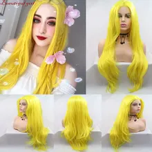 Жёлтый натуральный прямой синтетический парик на кружеве, жаропрочные волокнистые волосы, натуральные волосы, часть для модных женщин и девушек