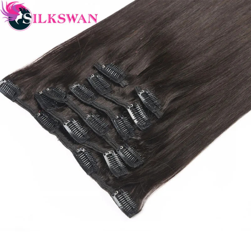 Silkswan волосы бразильские средний коэффициент Рэми прямые волосы на заколках для наращивания, человеческие натуральные волосы для наращивания Цвет 8 шт./компл. для наращивания на всю голову комплекты 100 г
