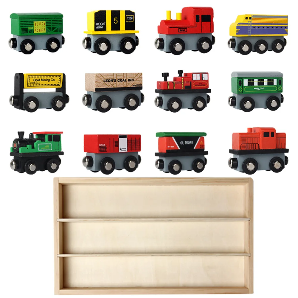 Children s wooden magnetic train set wooden puzzle child 12 train toy set boy girl DIY 4