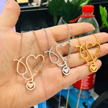 

Personality Stethoscope Necklaces Custom Name Necklace For Women Stainless Steel Nameplate Choker 2021 Popular Jewelry Gifts