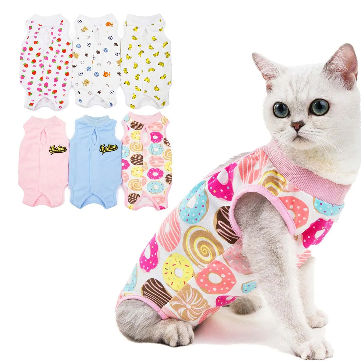 Cotton Cat Clothes Recovery Suit Cotton Cat Weaning Bodysuit After Surgery Wear Anti Licking Wounds for Small Dogs Female Cat