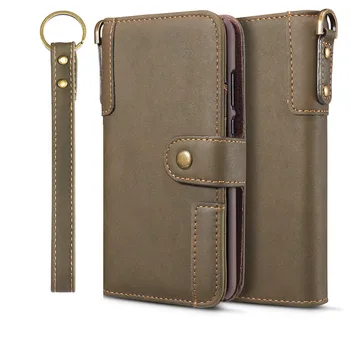 

Cowhide Leather Wallet Case For iPhone 11 11 Pro Flip Cover Card Slots With Lanyard For iPhone 11 Pro Max