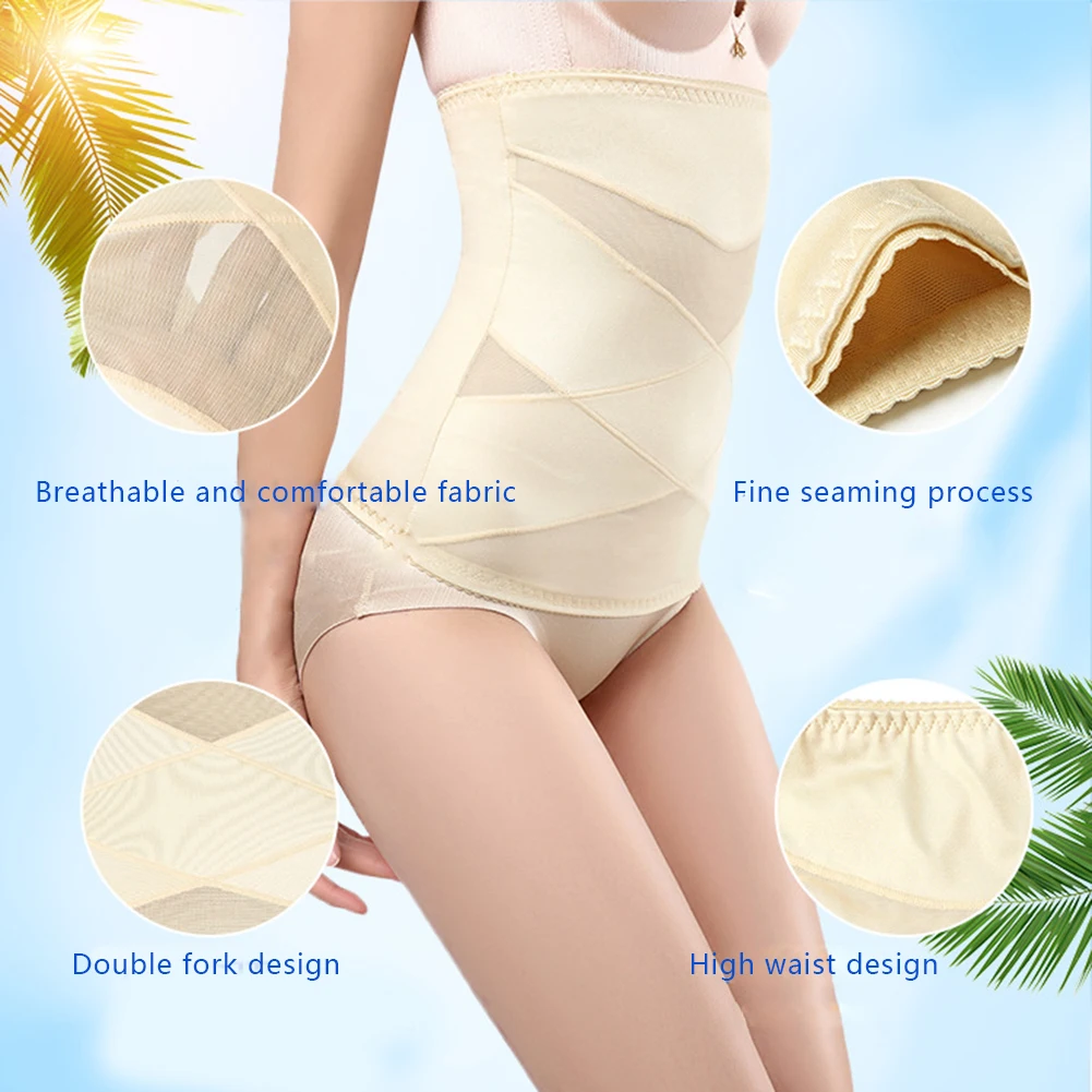 Summer Women Abdominal band Abdomen Belt Thin No Trace Breathable Postpartum Body Shaping Girdle Black Beige