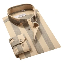 Брендовые модные новые элегантные мужские рубашки в полоску с длинным рукавом на пуговицах и воротником высокого качества для деловых мужчин