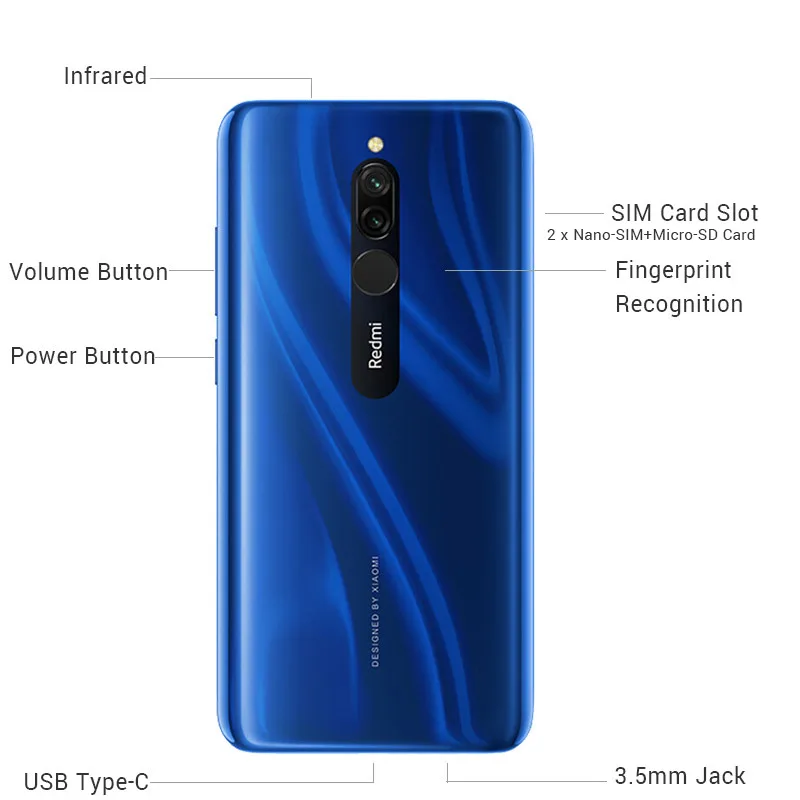 Xiaomi Redmi 8, 4 ГБ, 64 ГБ, Восьмиядерный процессор Snapdragon 439, двойная камера 12 Мп, мобильный телефон, 5000 мА/ч, большая батарея OTA