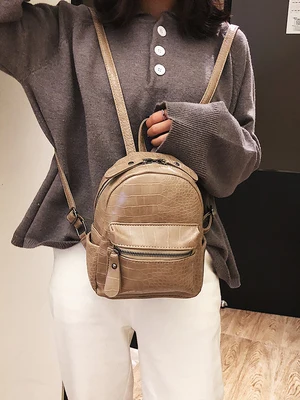 khaki DORANMI каменный узор Мини рюкзаки для женщин твердый кожаный маленький рюкзак женский школьный рюкзак сумка Mochila DJB811 - Цвет: khaki