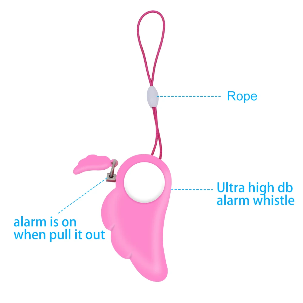 Брелок с сигнализацией для женщин, защита для самообороны, защита для детей, безопасность пожилых, 90 дБ, громкий, с 3 батареями, безопасность, Крыло ангела, Аварийная сигнализация