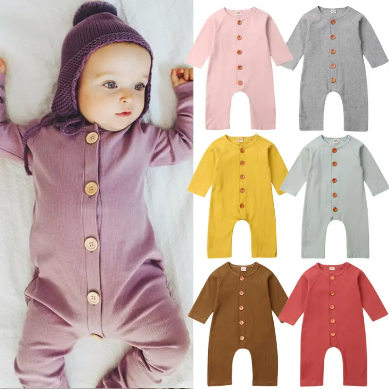 

Pudcoco 2019 Autumn Newborn Baby Girl Boy Warm Clothes Cotton Solid Romper Long Sleeves Jumpsuit Outfits Spring 0-24M