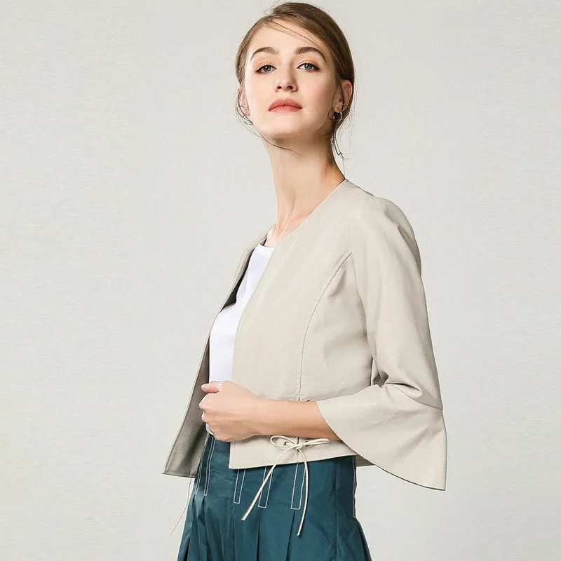 white PU Jacket Women Short Plus size Jackets Solid Vintage Elegant Office Ladies Coat Fall Simple Casual Clothes Sofatable Outwear - Цвет: white