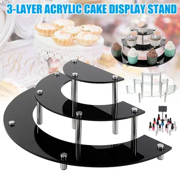 

Hot 3-Layer Semicircle Acrylic Jewelry Display Rack Cake Desktop Holder Tabletop Retail Display Stand D6