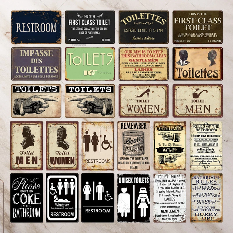 Toilet Sign Plaque Metal Vintage Bathroom Metal Sign Tin Sign Wall Decor For Toilet Bathroom Restroom Plaques Signs Aliexpress