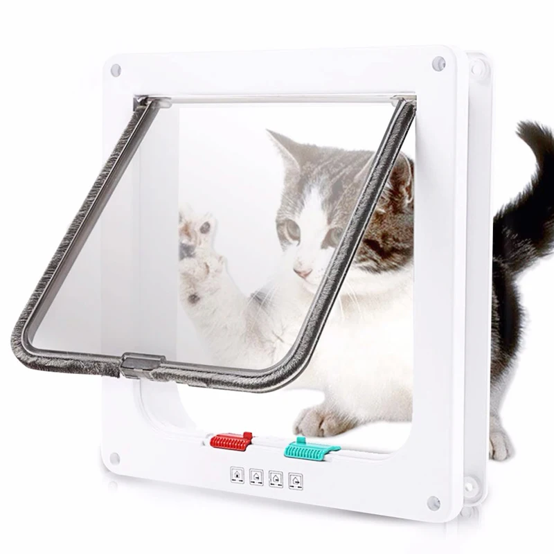 

Pet Cat Flap Door with 4Way Security Lock Flap Gate Weatherproof for Dogs Cats Pet Puppy Kitten ABS Plastic Gates Doors Dog Hole