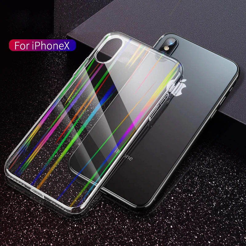 

Aurora Laser Phone Case For iphone 7 8 6 6s 7plus 8plus Case Cover For Funda iphone X XS Max XR 7 8 6 s Plus Case Transparent