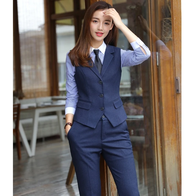 Aliviar Variedad En realidad Trajes de negocios formales para mujer, y Top conjunto de pantalón, chaleco  y chaleco, pantalones, uniforme de oficina, estilos - AliExpress