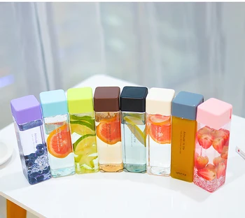 

Square Plastic Water Bottle Simple Women Transparent Sport Drink Bottle Portable Outdoor Butelka Na Wode Workout Bottle AB50WB