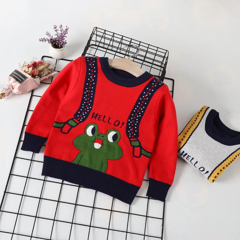 

Boys' Sweater Children Baby Double Layer Frog Prince Sweater Children Korean-style Base Shirt 2019 Autumn And Winter Fashion