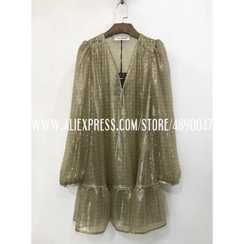 

Sequin Bubble sleeves dress sexy club dress 2020 mini vintage dress 2 piece set high quality Women's dress Lined with silk