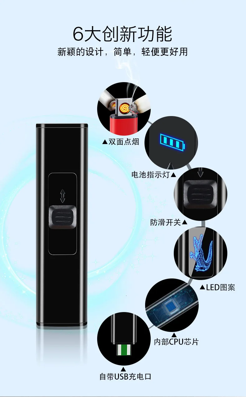 Оригинальность Windbreak Usb зарядка Зажигалка точечный детектор дыма зажигалка
