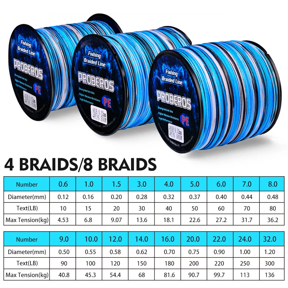PROBERO 4&8 Braids Fishing Line 300-500-1000M Multifilament Weaves Line 10LB-100LB Wired PE Line for Bass Pike Fishing Tackle 2