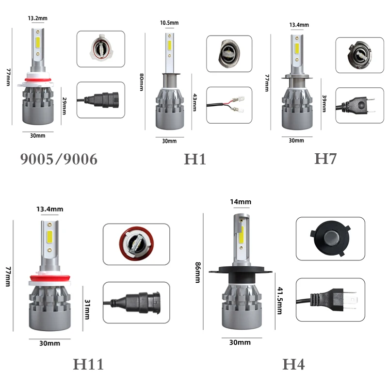 2 шт. фар автомобиля лампы H7 светодиодный лампы H4 светодиодный H11 светодиодный 9005 9006 H1 комплект фар 12V 6000K светодиодный лампы