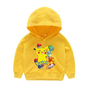 

New Kids Sweatshirt Cotton Cartoon POKEMON GO Pikachu boys girls Cosplay Costumes Long sleeve hoodies T-shirt Hooded Clothes